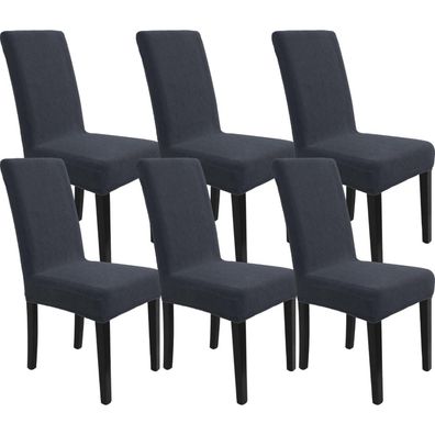 Ystellaa Stretch Stuhlhussen 6er Set, Dunkelgrau, Jacquard Muster, Waschbar