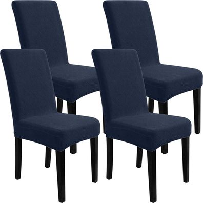 Ystellaa Stretch Stuhlhussen 4er Set, Dunkelblau, Jacquard Muster, Universal