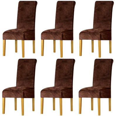 Lansheng Stuhlhussen 6er Set Dunkler Kaffee, Universelle Waschbare Samt
