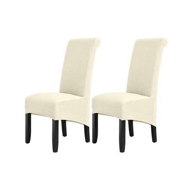 Lansheng Stuhlhussen 2er Set Hochlehner XL aus Samt, Beige (Groß)