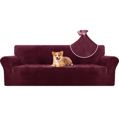 Cycmaco Samt Sofa Überzug 4 Sitzer - Elastisch, Rutschfest & Haustierfreundlich