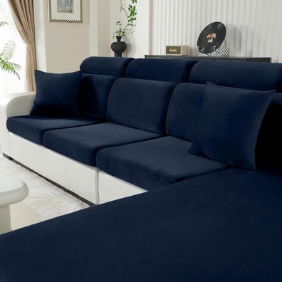 Cycmaco Samt Sitzkissenbezug für 1-Sitzer Sofa, Dunkel Blau, Stretch