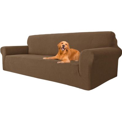 Ystellaa High Stretch Sofa Überzug 4 Sitzer, rutschfest & waschbar, Braun