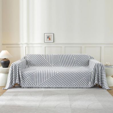 Ystellaa Sofa Überwurf 180x230cm Chenille Hellgrau-Line für 1-Sitzer Sofas