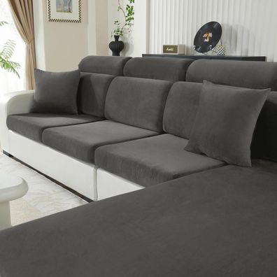 Cycmaco Samt Sitzkissenbezug für Sofa, 2er-Set, Grau, 1-Sitzer, Stretch