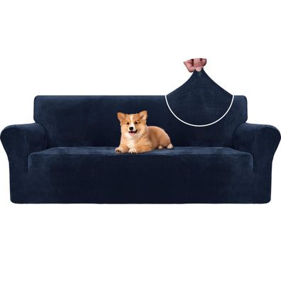 Cycmaco Samt Sofa Überzug 3 Sitzer - Dunkel Blau, Elastisch & Rutschfest für