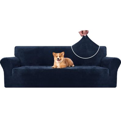 Cycmaco Samt Sofa Überzug 4 Sitzer - Dunkel Blau, Elastisch & Rutschfest