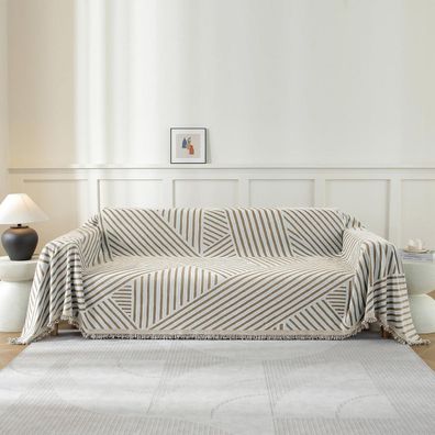 Ystellaa Sofa Überwurfdecke Chenille 180x340cm Khaki-Line für 3-Sitzer Sofas