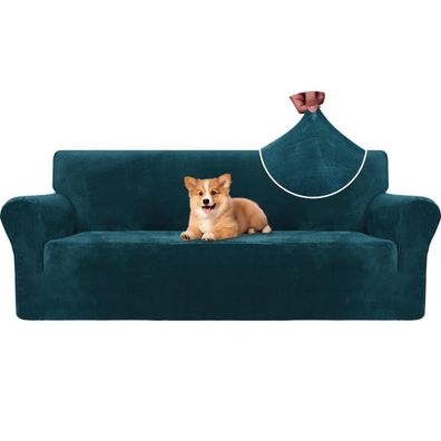 Cycmaco Samt Sofa Überzug 3 Sitzer - Dunkel Grün, Elastisch & Rutschfest für