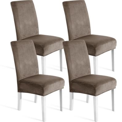 Ystyle Samt Stuhlhussen 4er Set - Universale Stretch-Überzüge für Stühle, Khaki