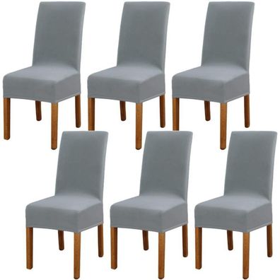 6er Set Esszimmer Stuhlhussen Silber Grau - Abnehmbar, Waschbar, Elastisch