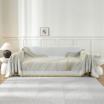 Ystellaa Sofa Überwurfdecke 180x340cm Chenille Khaki-Curve für 3-Sitzer Sofas