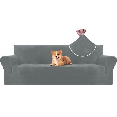Cycmaco Samt Sofa Überzug 4 Sitzer - Hellgrau, Elastisch & Rutschfest