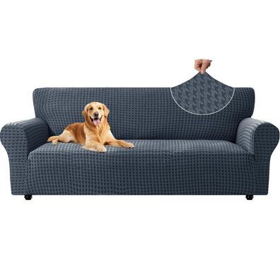 Ystellaa Sofa Überzug 3 Sitzer, Dunkelgrau, Waschbar & Kratzfest, Rutschfest