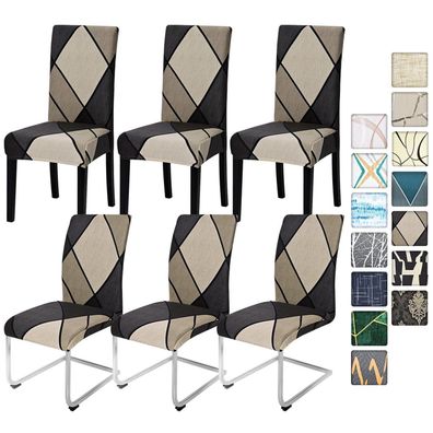 Alishomtll Stuhlbezug 6er Set, Braun Geometrie, Stretch, abnehmbar & waschbar