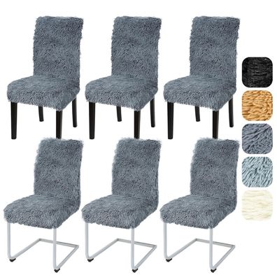 Alishomtll Stuhlhussen 6er Set Dunkelgrau - Universal Stretch Plüschbezüge für