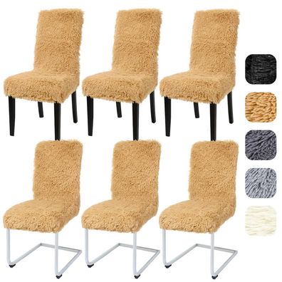 Alishomtll Hochflor Stuhlhussen 6er Set, Universal Stretch, Waschbarer Plüsch