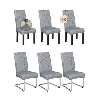 6er Set Stuhlhussen mit geometrischer Steinstruktur - Stretch, Dekorativ für