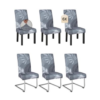 6er Set Stuhlhussen mit Palmblätter-Muster, elastisch und waschbar für
