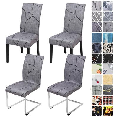 Alishomtll 4er Set Stuhlhussen Grau Marmor, Stretch Stuhlbezug für Esszimmer