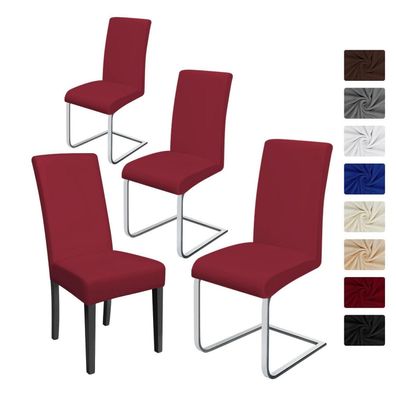 BalladHome Stuhlhussen 4 Stück Rotwein, Stretch-Stuhlbezug elastisch