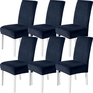 Cycmaco Stuhlhussen 6er Set Samt Dunkelblau, Stretch Stuhlbezug für