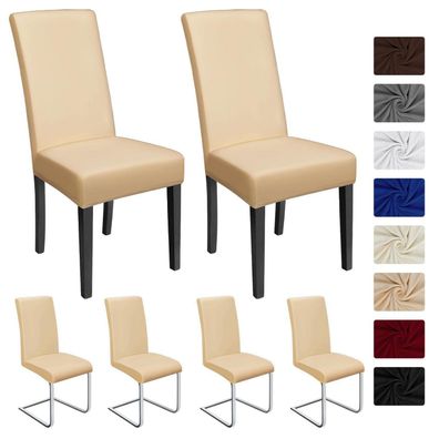 BalladHome Stuhlhussen 6 Stück, Beige - Elastische Stretchhusse für Küche