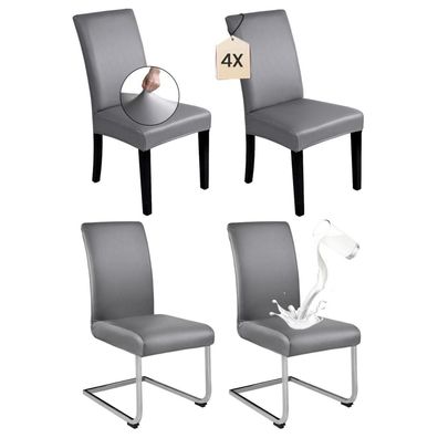 Dmyifan Stuhlhussen 4er Set Hellgrau PU Leder - Elastisch, Wasserabweisend