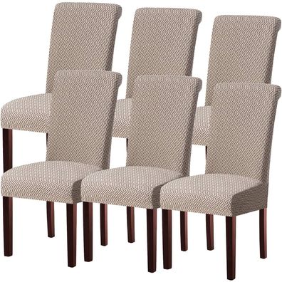 Keluina Moderne Stuhlhussen im 6er Set, Khaki, Stretch, abnehmbar & waschbar