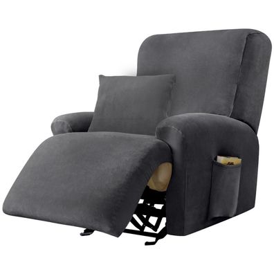 Alishomtll 4-teilige Stretchhusse für Relaxsessel aus Samt, Grau, 1 Sitzer