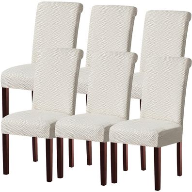 Keluina Moderne Stuhlhussen im 6er Set, Cremeweiß - Stretch & Waschbar für