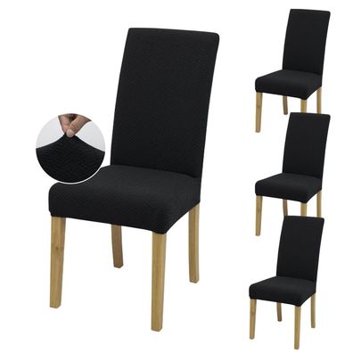 Sukaikeqa Dehnbarer Stuhlbezug (4er Set) aus Polyester/Elasthan, Twill Schwarz