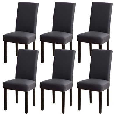 Stuhlhussen 6er Set, Stretch, abnehmbar & waschbar, mit Gummiband, Anthrazit