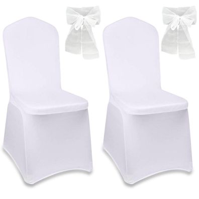 2 Stück Stuhlhussen Weiß mit Schleifen für Hochzeit, Party, Hotel, Restaurant