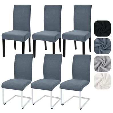 Alishomtll Stuhlhussen 6er Set - Universell, Stretch, Kurzflor, Waschbar, Grau
