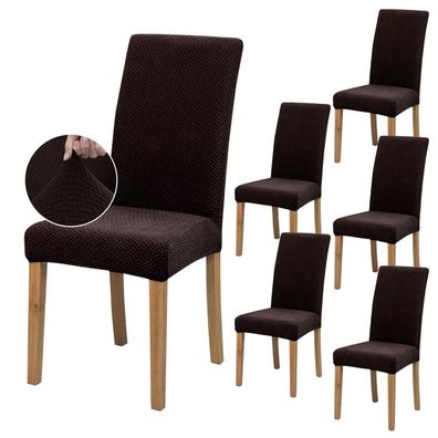 Sukaikeqa Dehnbarer Stuhlbezug aus Polyester/Elasthan, Twill Kaffee, 6er Set
