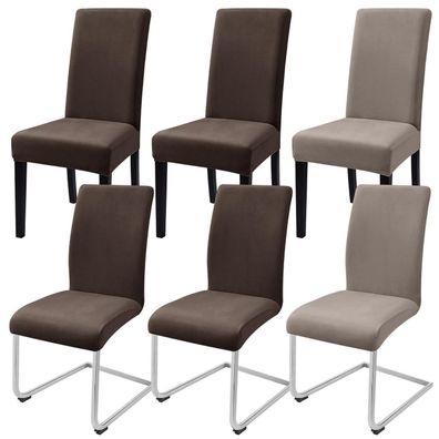 Alishomtll Samt Stuhlhussen 6er Set, 4x Braun, 2x Champagne, für