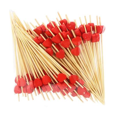 Spldsun 100PCS Cocktailspieße Herz aus Bambus, 12cm, Rot für Partys und