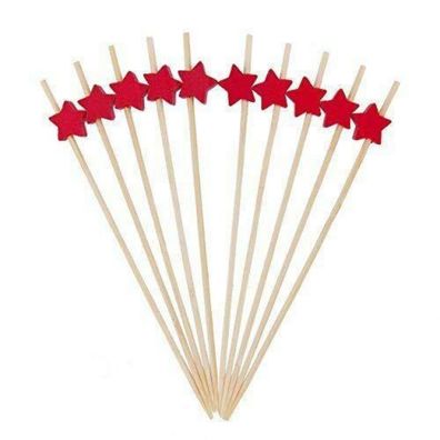 AILEXI Cocktail-Sticks 100 Stück, Rote Sterne - Elegante Bambusspieße für