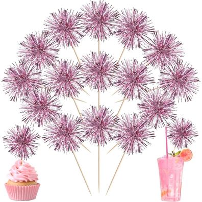 30 Stück Folie Feuerwerk Tortendeko, Glitzerndes Lametta mit Stern, Cupcake