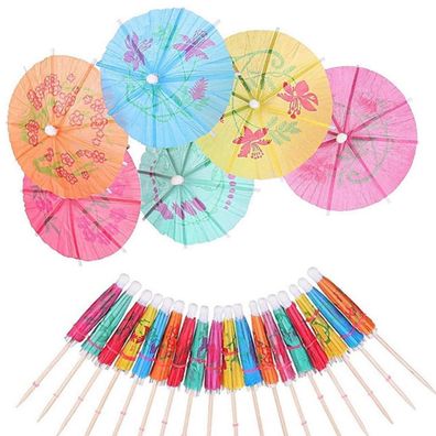 50PCS Bunte Cocktail Schirmchen aus Papier und Holz für tropische Getränke