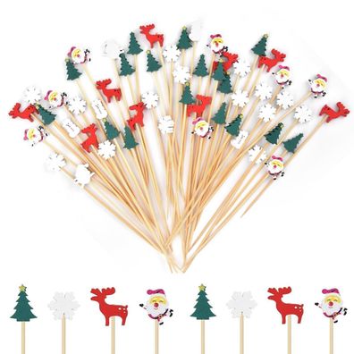 Vitever 100 Stück Bambus-Cocktailspieße mit Weihnachtsmotiven (12 cm) für