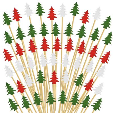 Vitever 100 Stück Weihnachtsbaum Cocktailspieße - Hölzerne Zahnstocher für