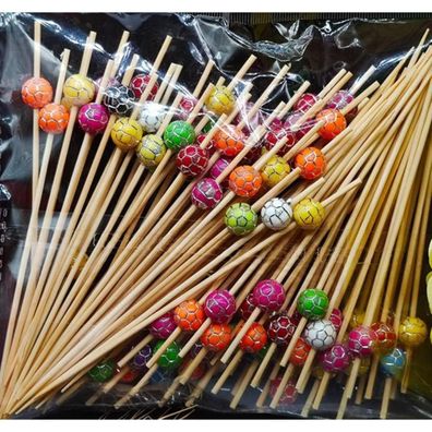 AILEXI Cocktail-Sticks 100er Set - Bambus-Spieße mit Goldperle für Partys