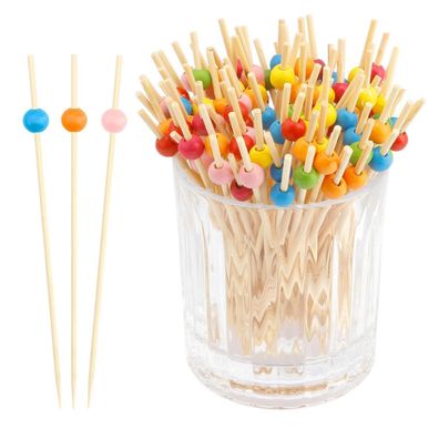100er Set Cocktailspieße aus Bambus mit bunten Perlen, 12cm, für Snacks und