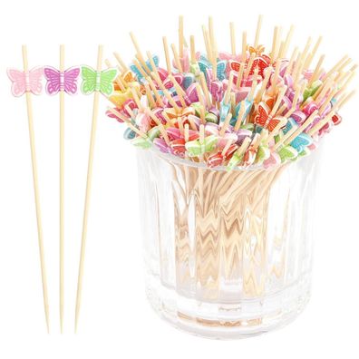 100er Set Bambus Cocktailspieße mit Libellen-Motiv, 12cm, für Vorspeisen, Obst