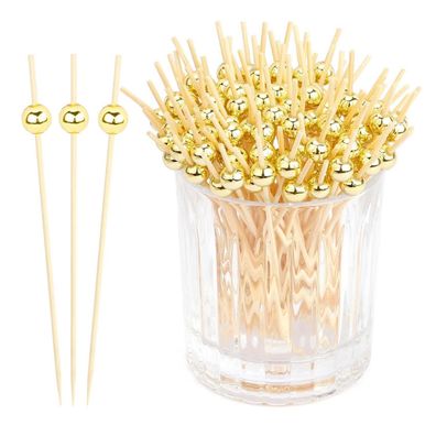 120er Cocktailspieße aus Bambus mit goldenen Perlen, 4.7 Zoll, für Fingerfood