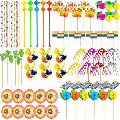 171 Stück Cocktail Deko Set: Wiederverwendbare Zubehör, Schirmchen, Feuerwerk