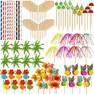 168 Stück Cocktail Deko Set: Wiederverwendbare Zubehör, Schirmchen, Feuerwerk