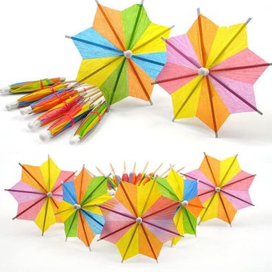 Kisstta Cocktail-Schirmchen, 30 Stück, Achtkantig, Bunte Farben für